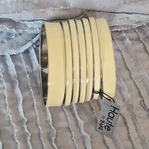 NWT Haute by Treska Cream Enamel Silver-Tone Stackable Bangle Bracelets Set of 7